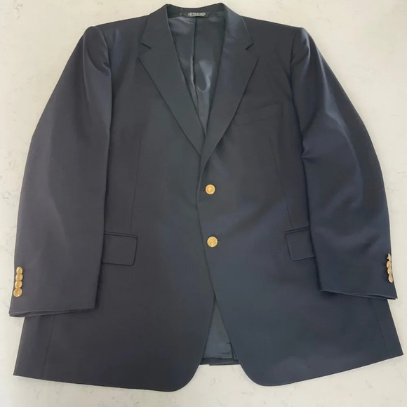 Samuelsohn J.P. Tilford Harry Rosen Todd Lined Wool Blazer Navy w Brass 48 R - Picture 2 of 15
